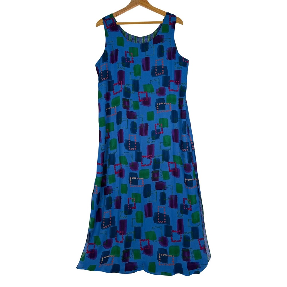 Unbranded Reversible Maxi Dress Womens XL Blue Green Abstract Stripe Sleeveless - Picture 2 of 7